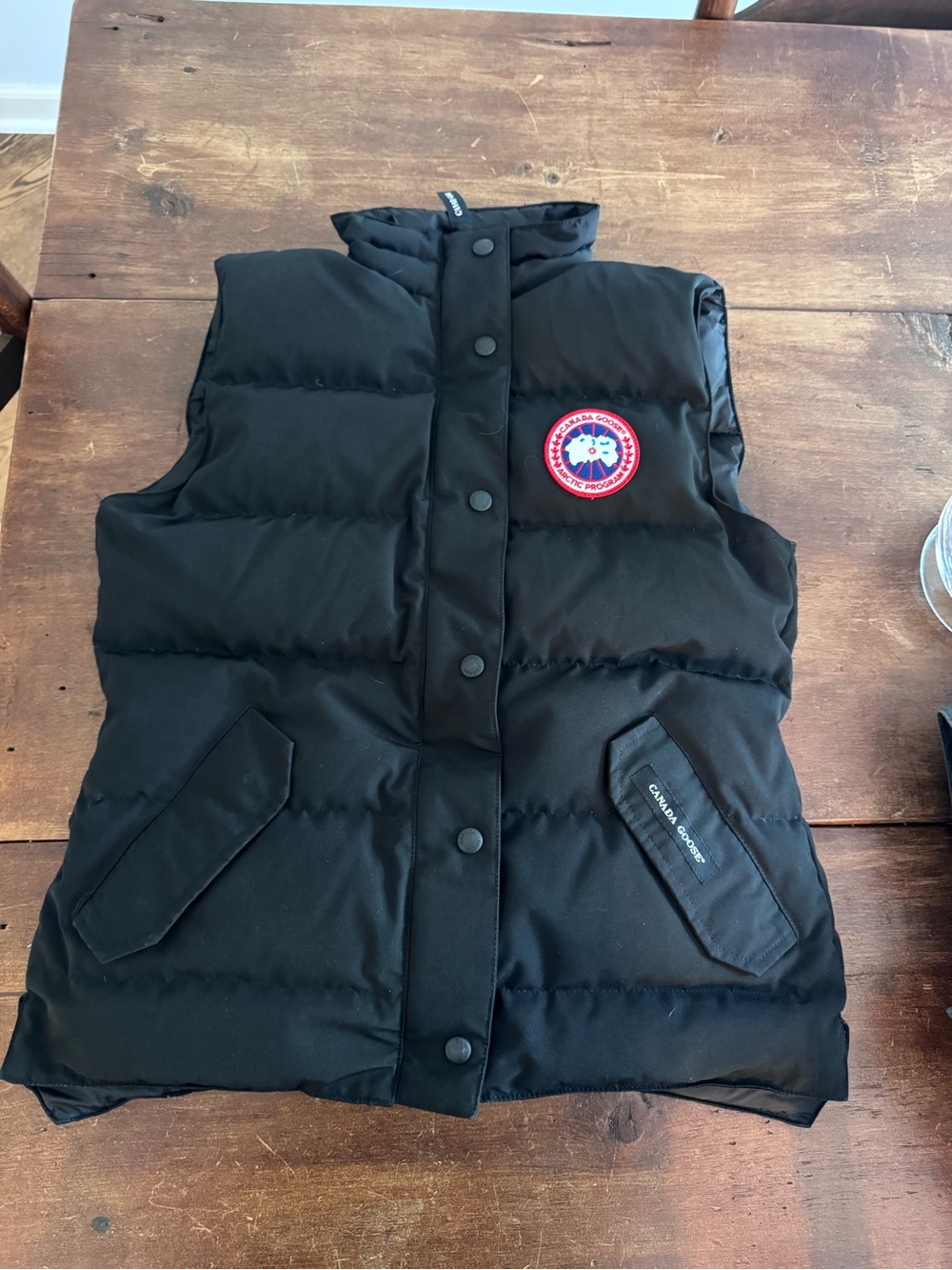 Canada Goose Black Puffer Vest with Red Logo Patch